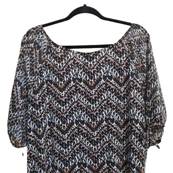 Lane Bryant Peasant‎ Tribal Zigzag Scoop Neck 3/4 Puff Sleeve Top Brown Sz 26/28 - Picture 9 of 12